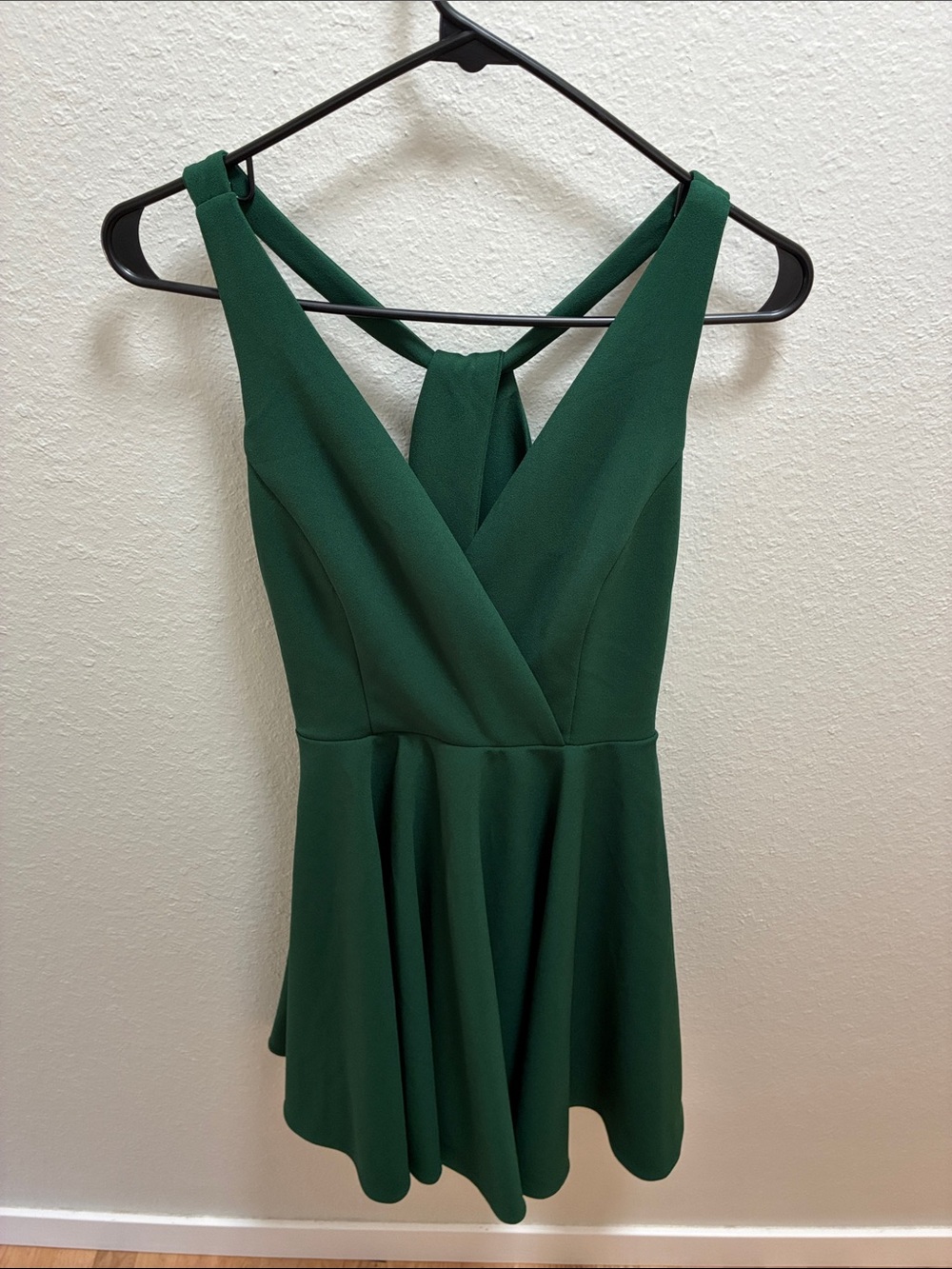 Lulu's Emerald Green Cross-Back Skater Mini Dress